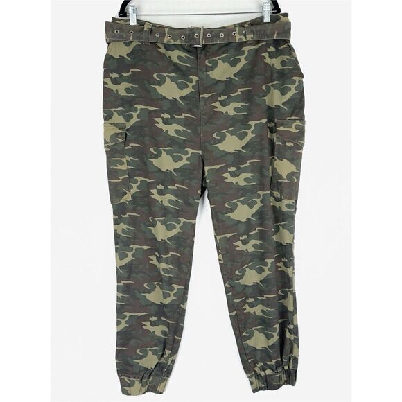 Rue21 Pants Womens 2X‎ Plus Green Camo Joggers High Waisted Belt Casual Stretch - Picture 1 of 16